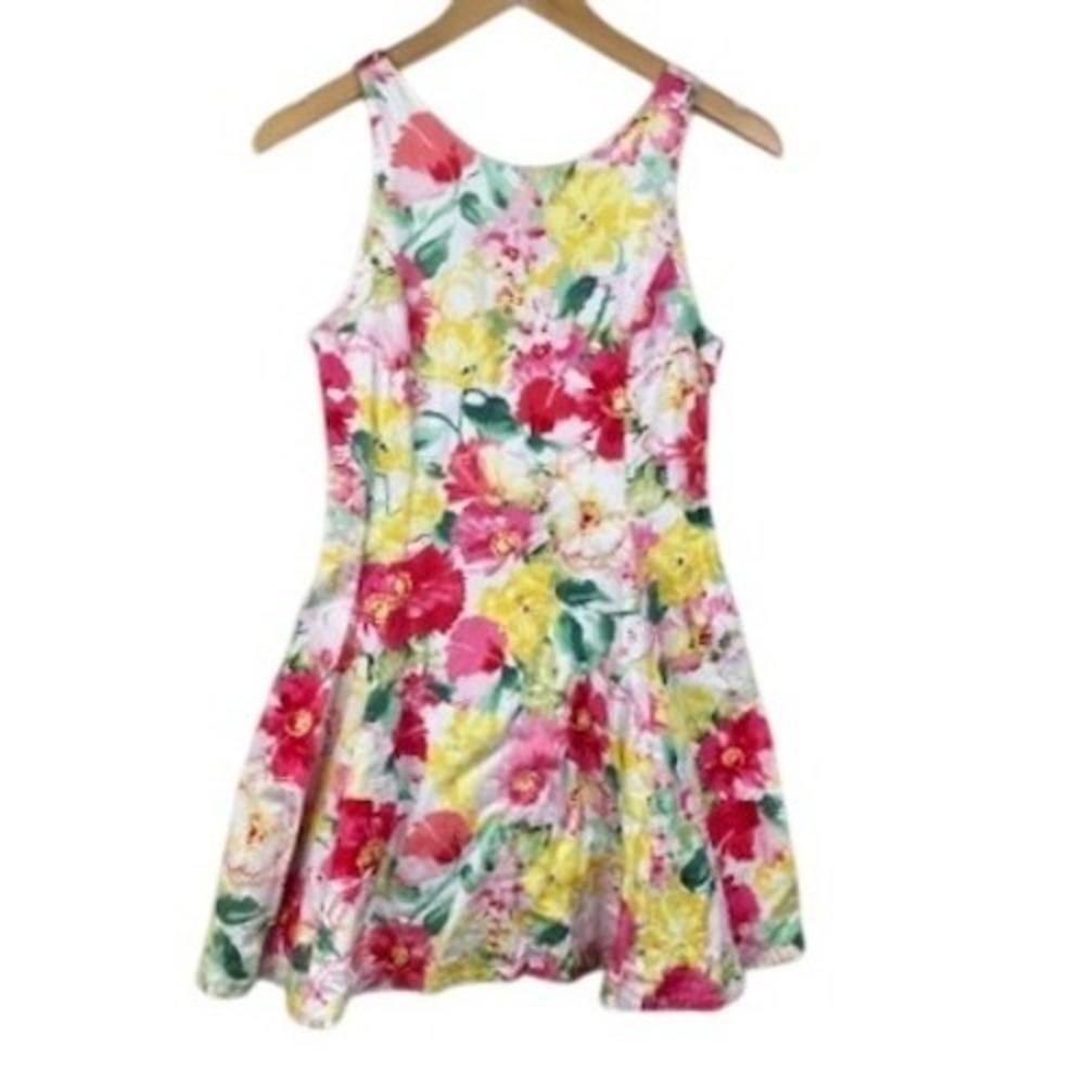 Polo Ralph Lauren watercolor flower cotton sun dress pink yellow white sz 16
